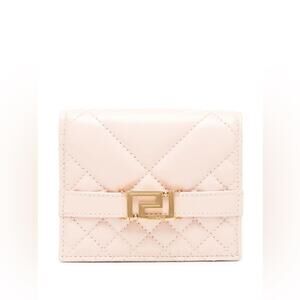 Versace Beige Quilted Wallet with Gold Accent